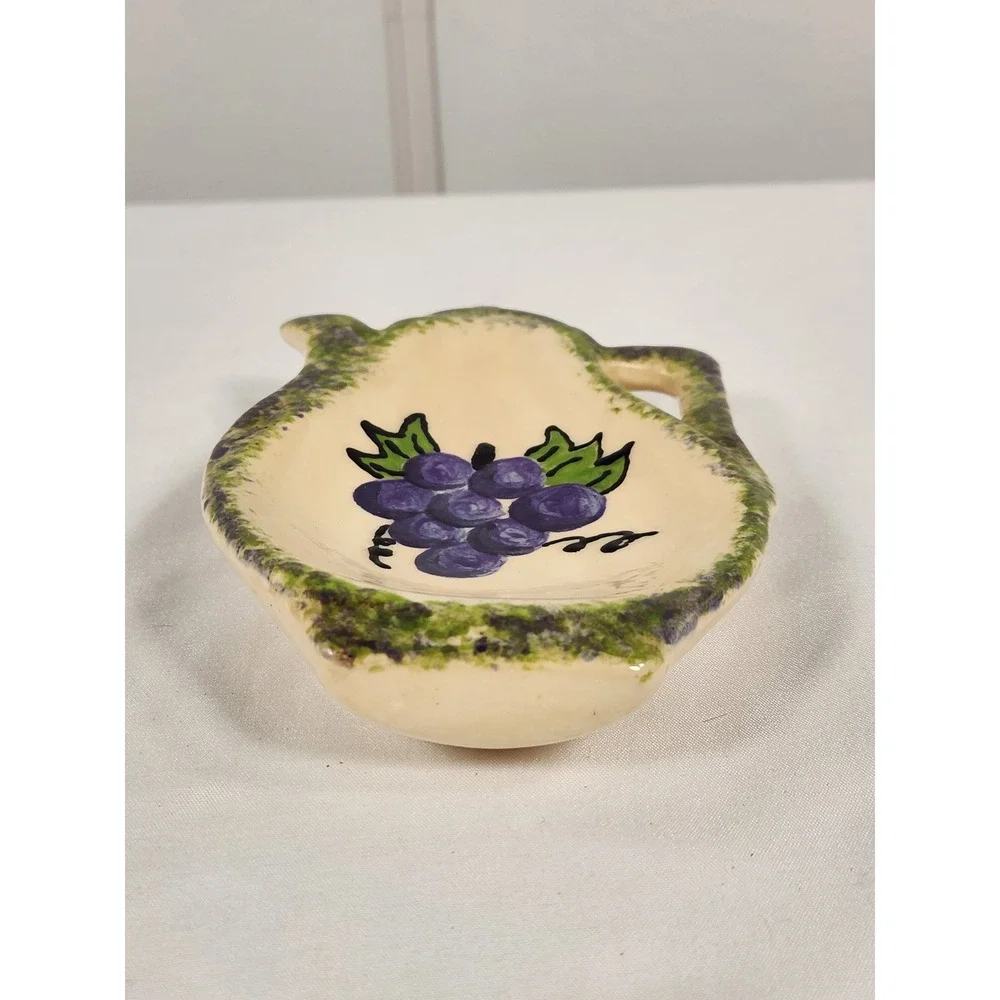 VTG 1999 Hand Painted Grape Motif Spongeware Teabag Holder Tray 7